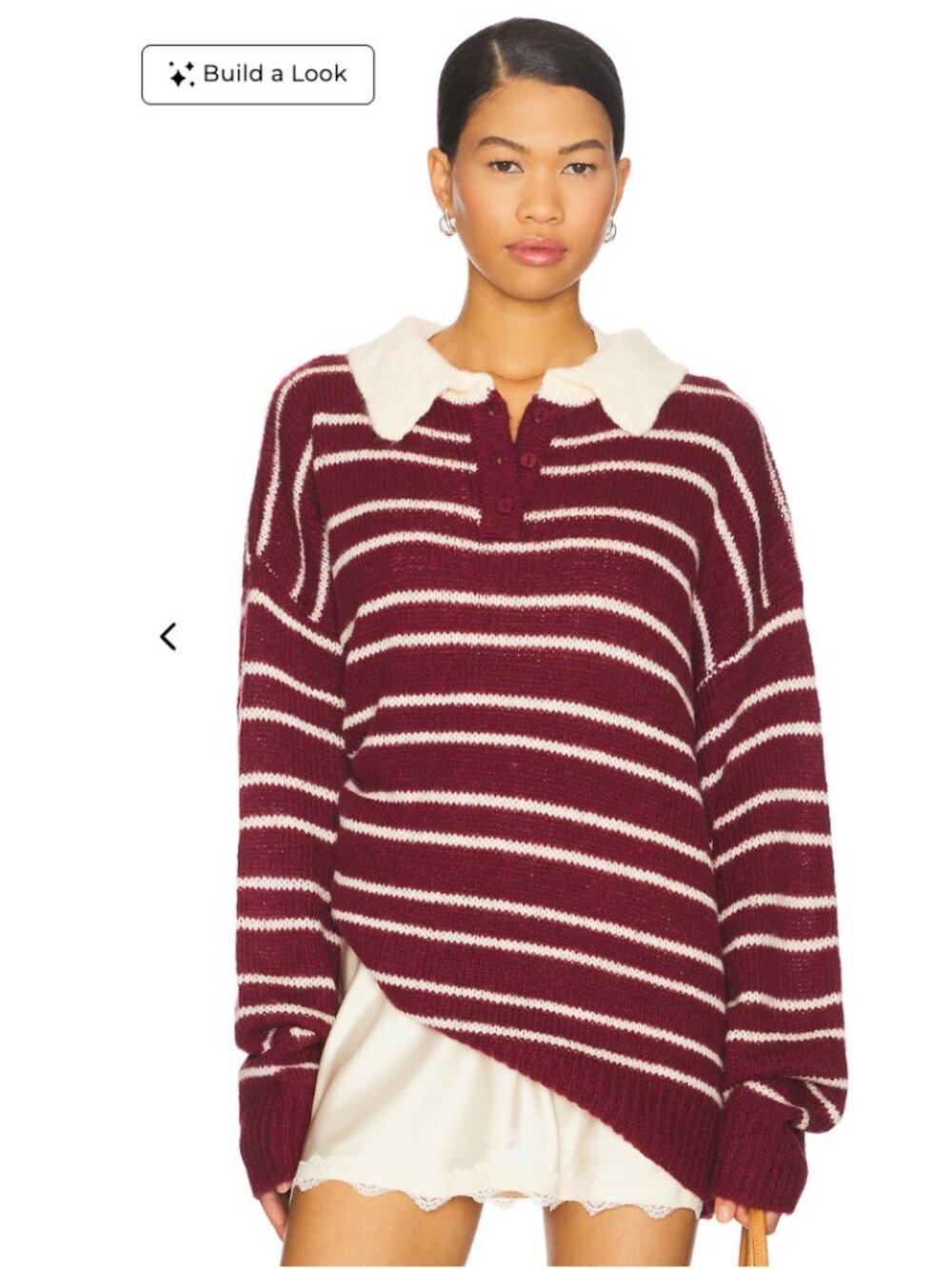 LIONNESS Rising Sun Stripe Jersey Knit Oversized Chunky Polo Sweater Crimson S/M - Picture 2 of 7